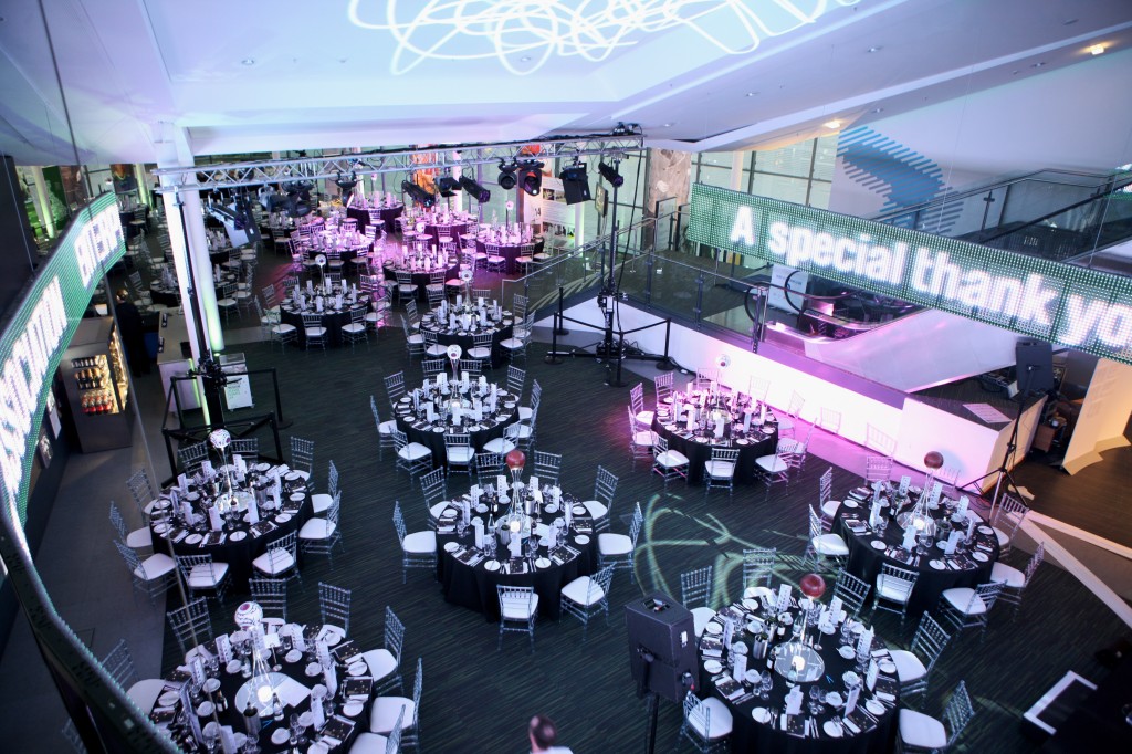 National Football Museum Hall Of Fame, set up for dinner event.